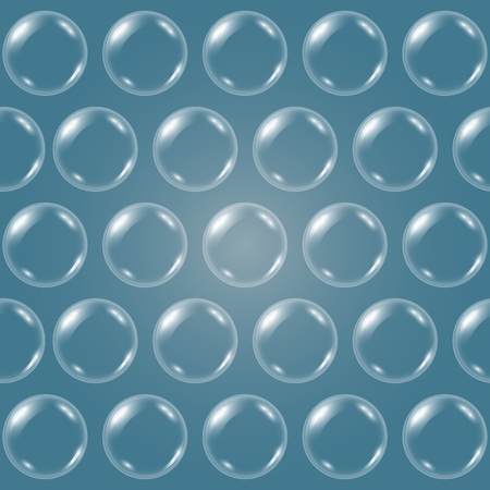 Vector realistic transparent soap water bubble pattern on a blue background. 3D illustration. EPS 10.のイラスト素材