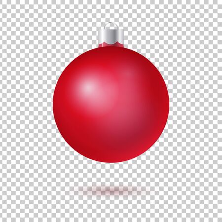Vector red glass christmas tree ball with patches of light isolated on checkered background. 3D illustration.のイラスト素材
