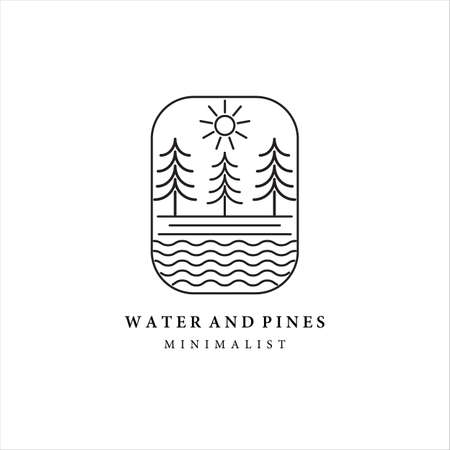 water and pines line art minimalist vector logo illustration designのイラスト素材
