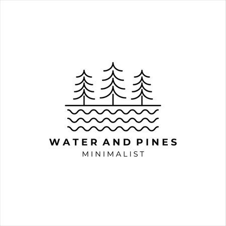 water and pines line art minimalist vector logo illustration designのイラスト素材
