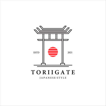 torii gate line art minimalist vector logo illustration designのイラスト素材