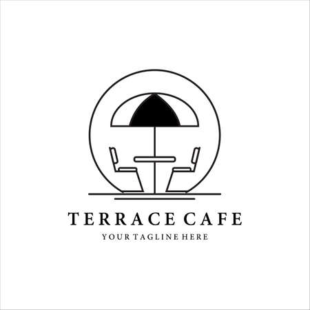 terrace cafe line art logo vector illustration designのイラスト素材