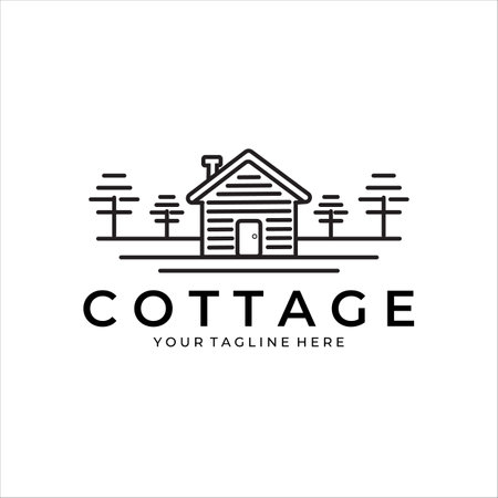 cottage or cabin logo line art minimalist vector illustration designのイラスト素材