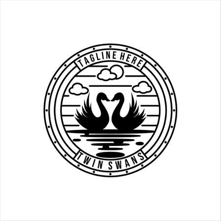 swan line art vintage logo vector illustration designのイラスト素材