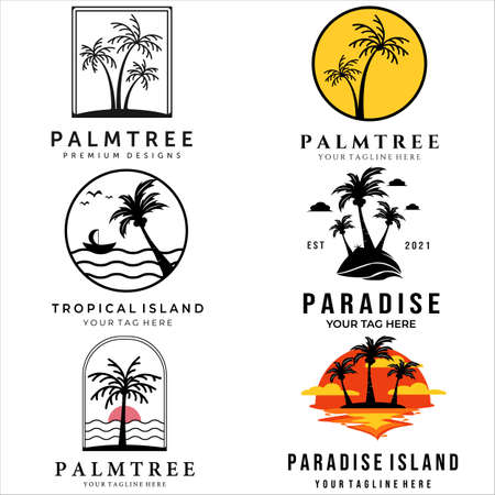 set palm tree or coconut tree vector logo illustration designのイラスト素材