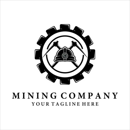 mining vector vintage illustration design. gear helmet pickax or pickaxe concept illustration design. equipment design for professional minerのイラスト素材