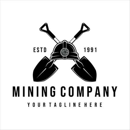shovel or trowel vector vintage illustration design. helmet shovel or trowel concept for mining company . mining equipment or tools vintage vector illustration template designのイラスト素材