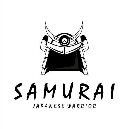 samurai armour helmet vintage logo template vector illustration design. simple modern japanese armour for samurai emblem logo conceptのイラスト素材