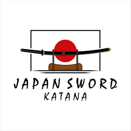 katana sword logo vintage vector illustration design. modern japanese sword of katana logo concept template emblem illustration vector designのイラスト素材