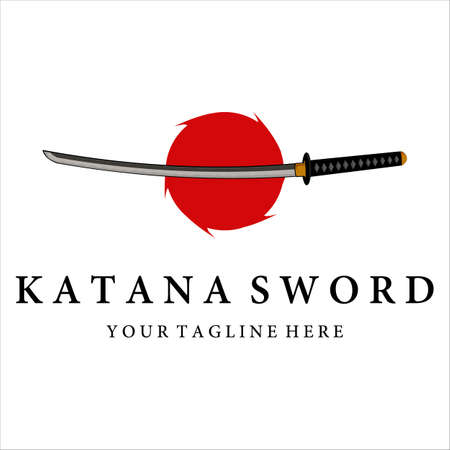 katana sword logo vintage vector illustration design. modern japanese sword of katana logo concept template emblem illustration vector designのイラスト素材