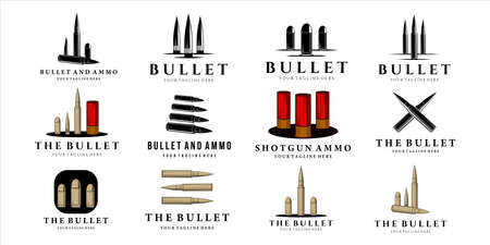 set of various bullet and ammo logo vintage vector illustration template concept icon design. bundle collection of ammo and bullet for hunter or military logo illustration vector designのイラスト素材