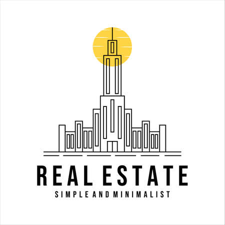 building and architecture logo line art illustration template design. real estate minimalist and simple logo for company and business icon label illustration concept designのイラスト素材