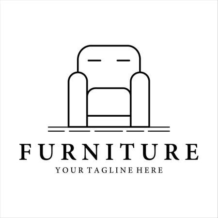 furniture logo line art vector illustration template icon design. sofa for interior logo concept label designのイラスト素材