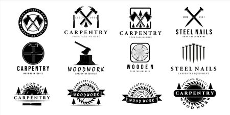 set of carpentry logo vintage vector illustration template design. bundle collection of craftsman or carpenter logo concept icon designのイラスト素材