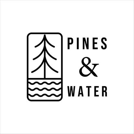 water and pines line art minimalist vector logo illustration design. adventure simple icon logo concept for wanderlust conceptのイラスト素材