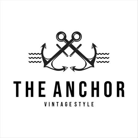 anchor ship logo vintage vector icon symbol illustration template design. anchor retro icon emblem for sailor or marine business concept designのイラスト素材