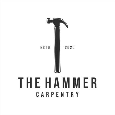 hammer logo vintage vector illustration template icon design. tool and equipment carpentry for professional carpenter logo company concept emblem designのイラスト素材