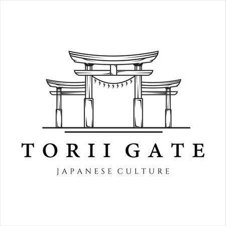 torii gate line art vintage minimalist vector logo illustration template design. japanese culture icon emblem label concept logo designのイラスト素材