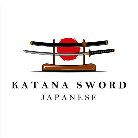 katana sword logo vintage vector illustration template design. simple modern japanese sword of katana logo concept icon emblem illustration vector designのイラスト素材