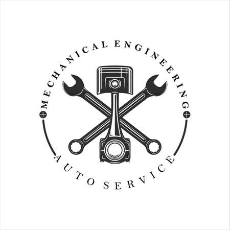 mechanic or piston logo vintage vector illustration template icon design. engineering service logo for company or garage business concept emblem and label symbolのイラスト素材