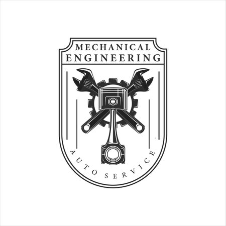mechanic or piston logo vintage vector illustration template icon design. engineering service logo for company or garage business concept emblem and label symbol with badgeのイラスト素材