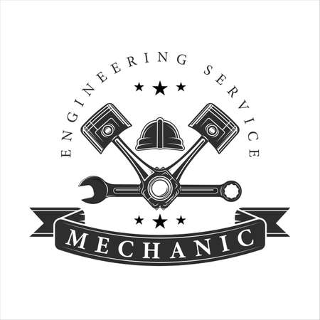 mechanic or piston logo vintage vector illustration template icon design. engineering service logo for company or garage business concept emblem and label symbolのイラスト素材