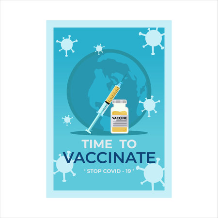 injector and vaccine vintage poster illustration template design. medical and health care concept vector backgroundのイラスト素材