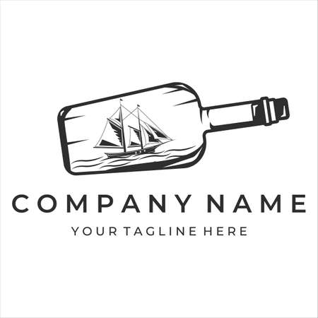 ship with bottle logo vintage vector illustration template design. sailboat inside bottle miniature concept for shop businessのイラスト素材