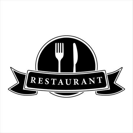fork and knife for restaurant logo vintage vector illustration template icon design. symbol or sign for food and drink business concept with retro style and badgeのイラスト素材