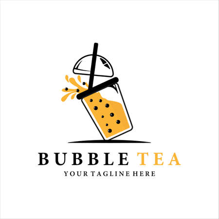bubble drink tea logo vector illustration template icon design. cold milk shake beverage with boba icon logo concept for business bar or cafeのイラスト素材