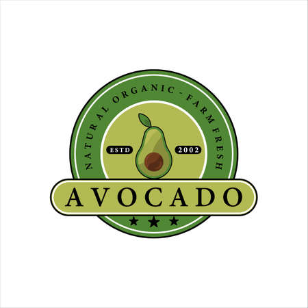avocado fruit logo vector illustration template icon design. icon fruit or vegetable for farm business concept with circle or round line badge styleのイラスト素材