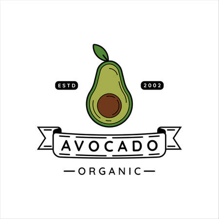 avocado fruit logo vector illustration template icon design. icon fruit or vegetable for farm business concept with vintage and line art styleのイラスト素材