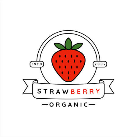 strawberry fruit logo vector illustration template icon design. icon fruit or vegetable for farm business concept with circle around vintage and line art styleのイラスト素材