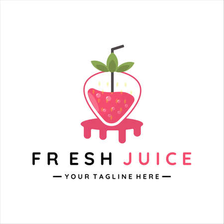 fresh fruit juice logo vector illustration template icon design. smoothie bubble strawberry drink beverage icon logo concept for business bar or cafeのイラスト素材