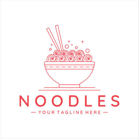 noodles or ramen bowl logo line art vector simple minimalist template icon design. chinese and japanese traditional or modern food concept symbol for restaurant businessのイラスト素材