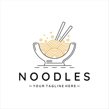 noodles or ramen bowl logo line art vector simple minimalist template icon design. chinese and japanese traditional or modern food concept creative symbol for restaurant businessのイラスト素材