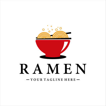 noodles or ramen bowl logo vector vintage template icon design. chinese and japanese traditional or modern food concept symbol for restaurant businessのイラスト素材