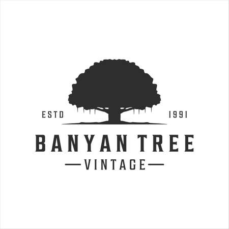 banyan tree logo vintage vector illustration template icon designのイラスト素材