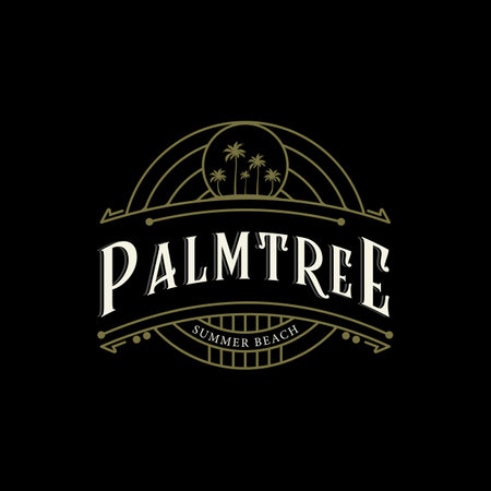 palm or coconut tree logo vintage vector illustration template icon design. retro style badge with circle typography conceptのイラスト素材