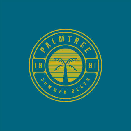 palm or coconut tree logo vintage vector illustration template icon design. retro typography with circle badge style conceptのイラスト素材