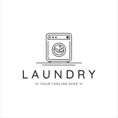 laundry minimalist line art logo simple vector illustration template icon design. washing machine outline symbol for business conceptのイラスト素材