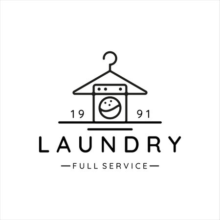 laundry minimalist line art logo simple vector illustration template icon design. washing machine and Wardrobe Shoulder Hanger outline symbol for business conceptのイラスト素材