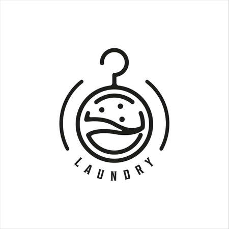 laundry minimalist line art logo simple vector illustration template icon design. washing machine and Wardrobe Shoulder Hanger outline symbol for business conceptのイラスト素材