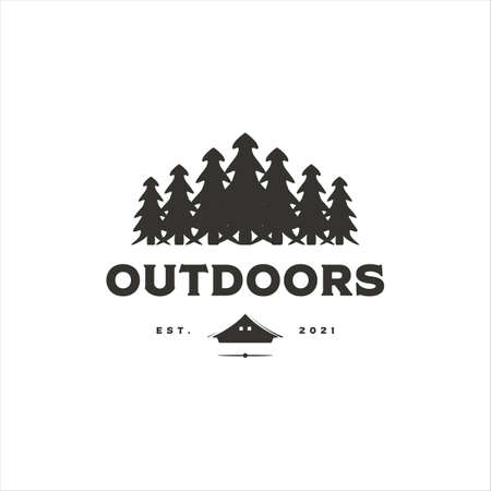 pines tree logo vintage vector illustration template icon design. outdoors logo for camping adventureのイラスト素材