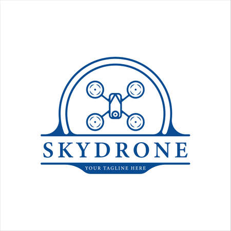 drone logo line art vector illustration template icon graphic design. circle badge conceptのイラスト素材