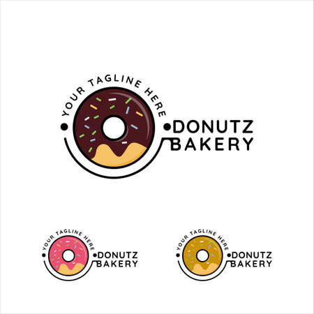donuts bakery logo vector illustration template icon graphic design. cake symbol for restaurant or food shop with typography styleのイラスト素材