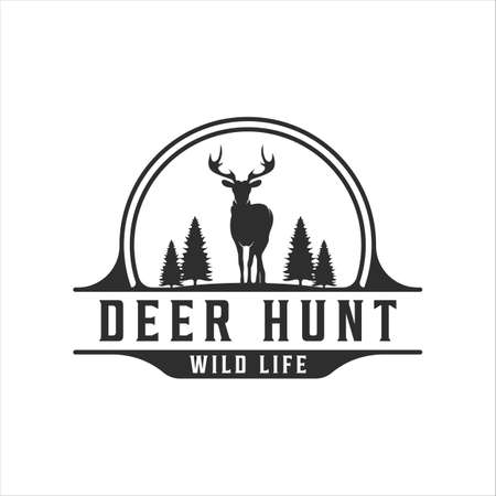 deer hunting logo vintage vector illustration template icon graphic design. wild life symbol for hunter professional with label badge signのイラスト素材