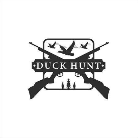 duck hunt with rifle logo vintage vector illustration template icon graphic designのイラスト素材