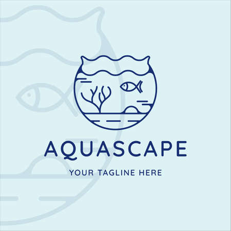 aquarium logo line art vector illustration template icon graphic design. aqua scape simple minimalist with fishのイラスト素材