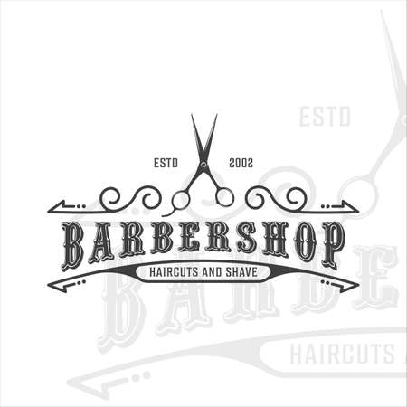 barber shop logo vintage vector illustration template icon graphic design. scissors symbol for business typography retro styleのイラスト素材
